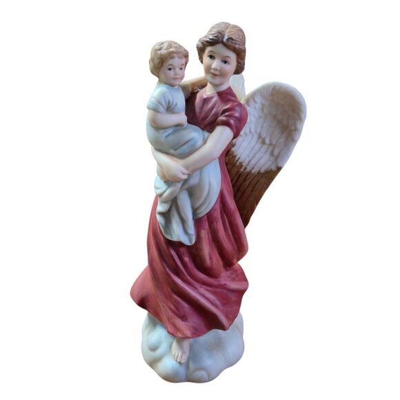 Homco 1414 Angel Holding Baby Child Figurine Home Decor Memorial Porcelain 7.5" - Picture 2 of 7